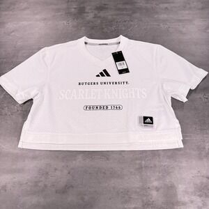 Adidas Rutgers Knights Crop Jersey Women Small White‎ NCAA Primegreen Mesh Baby